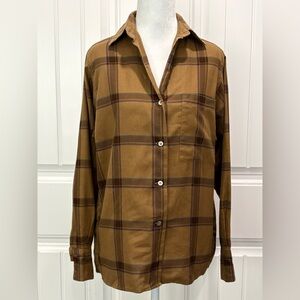 Calvin Klein Women’s Tan and Brown Plaid Shirt